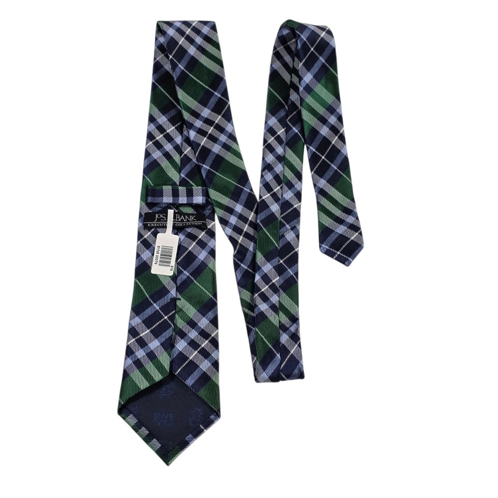 JOS A BANK Plaid Silk Tie Executive Collection Blue Green Men's Neckwear New
